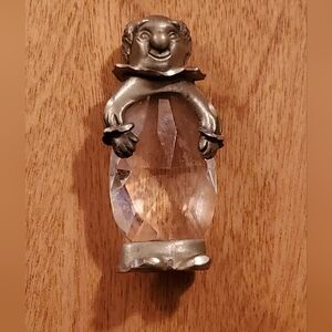 VINTAGE PEWTER FIGURINE/STATUE Clown W/ Crystal For Torso
